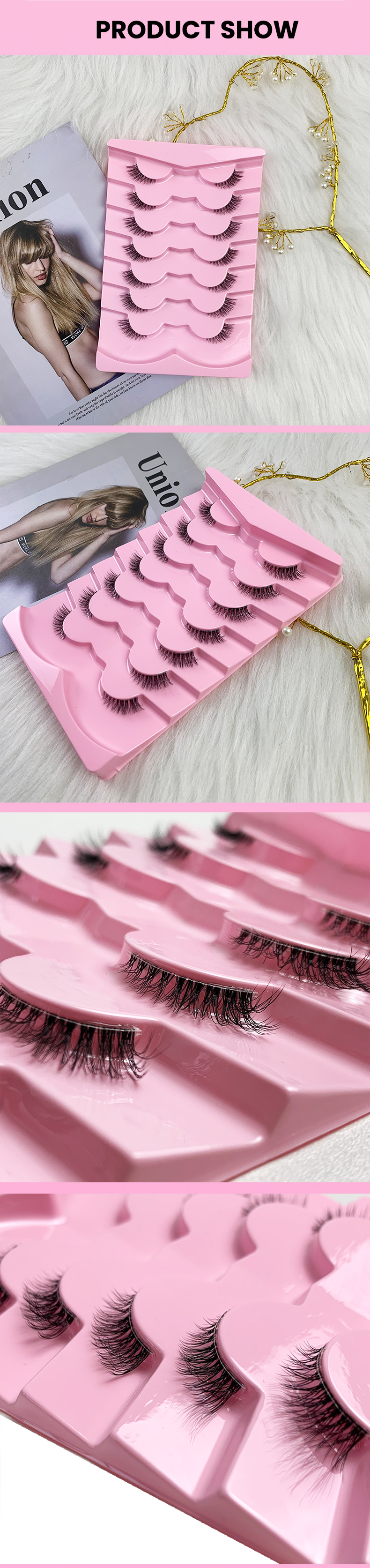 7 Pairs Half Lashes Cat Eye Natural Long Soft Make Up Tool (Wispy Faux Mink Lashes with Transparent Band) (14)