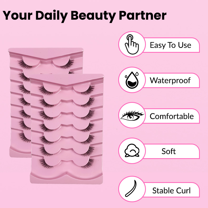 7 Pairs Half Lashes Cat Eye Natural Long Soft Make Up Tool (Wispy Faux Mink Lashes with Transparent Band) (12)