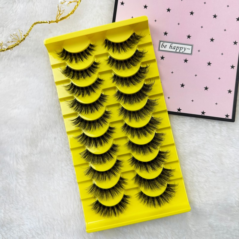 Mink 10 Pairs Natural Lashes Russian Volume Fluffy 3D Reusable Faux Cils Papillon Make Up Wispy Volume Strip Fake Eyelashes (2)