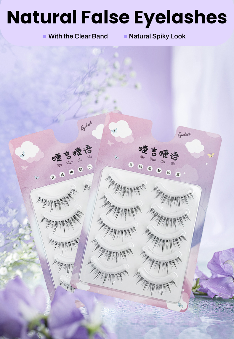 Natural Long False Eyelashes – 5 Pairs with Transparent Band for Effortless Beauty-1 (1)