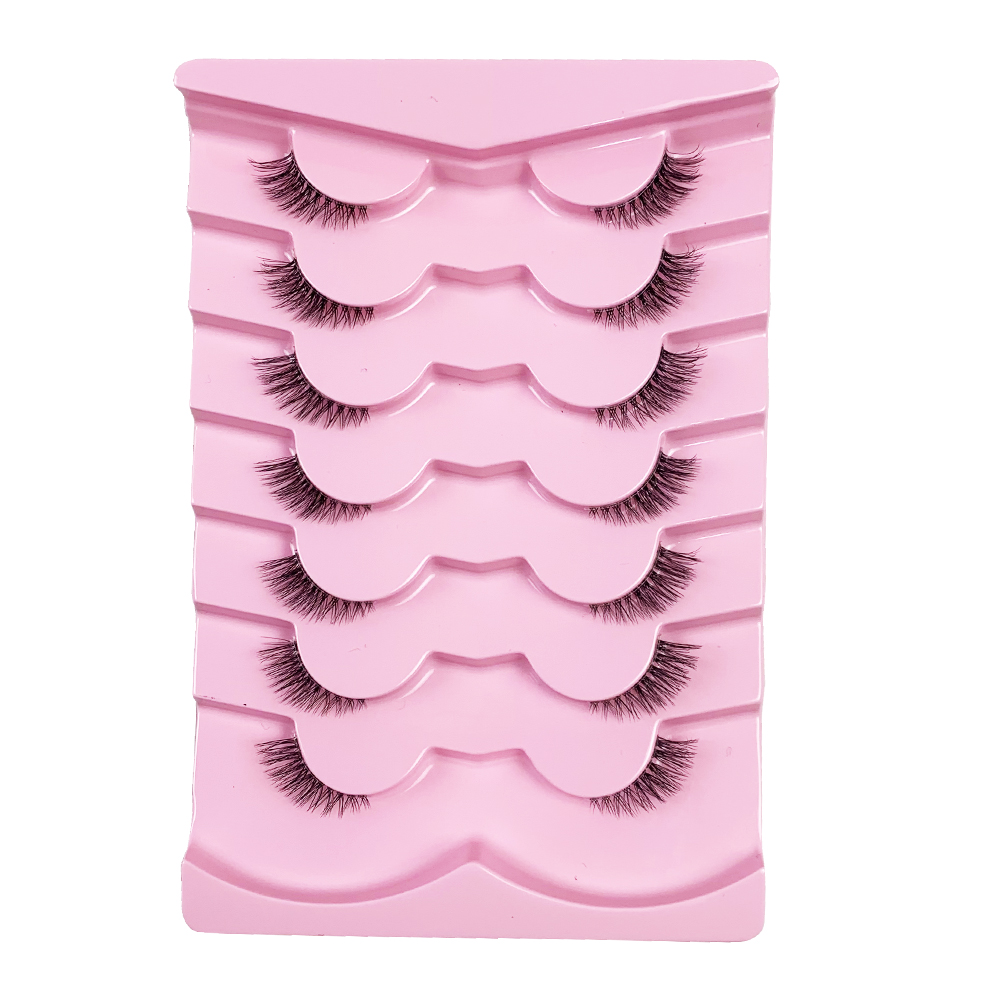 7 Pairs Half Lashes Cat Eye Natural Long Soft Make Up Tool (Wispy Faux Mink Lashes with Transparent Band)