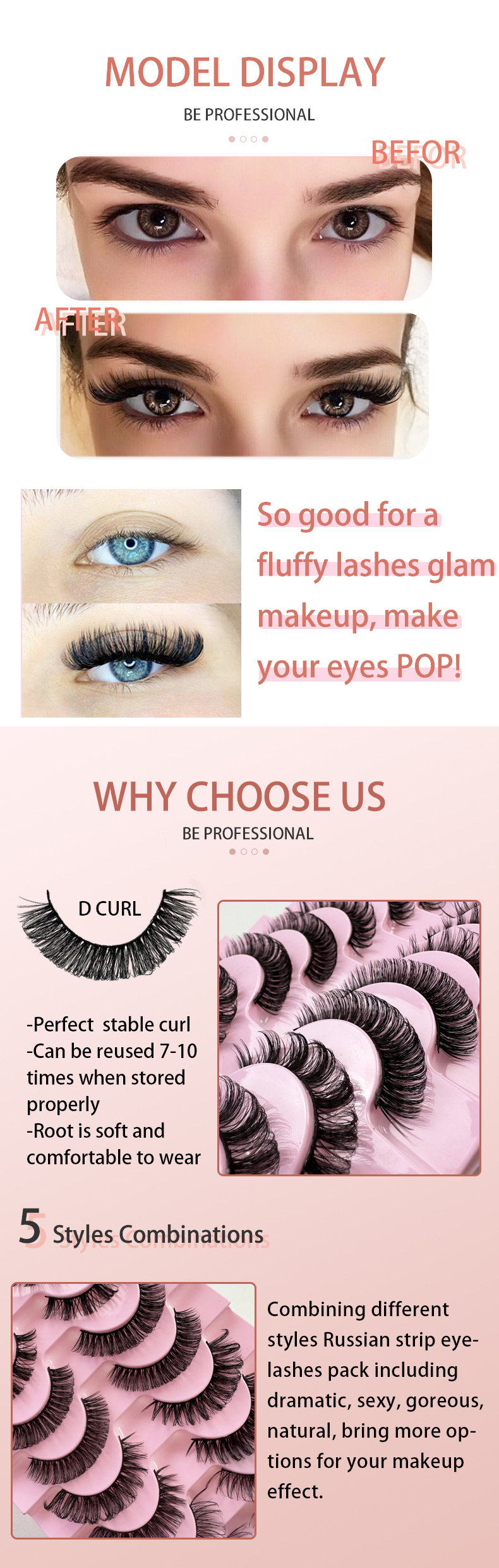 New Russian False Lashes – 10 Pairs, 3D Fluffy Volume, Reusable Mink Strip Eyelashes   (8)