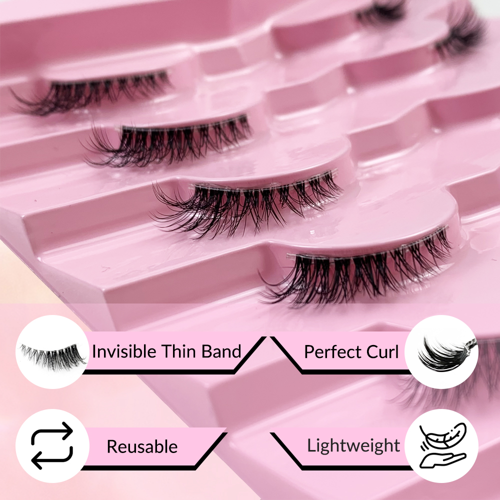 7 Pairs Half Lashes Cat Eye Natural Long Soft Make Up Tool (Wispy Faux Mink Lashes with Transparent Band) (4)