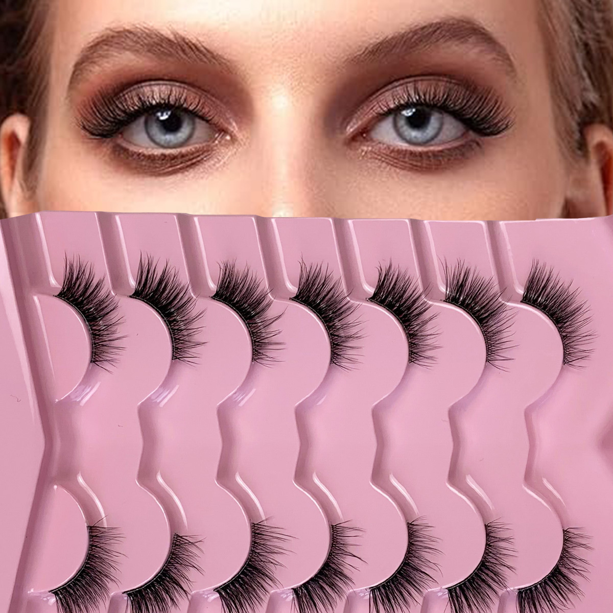 Half Cat Lashes Mink Fluffy Cat Eye Natural Fluffy (7 Pairs) - Reusable Makeup Tools, Faux Fox Eye Wispy Fake Winged Lashes (2)