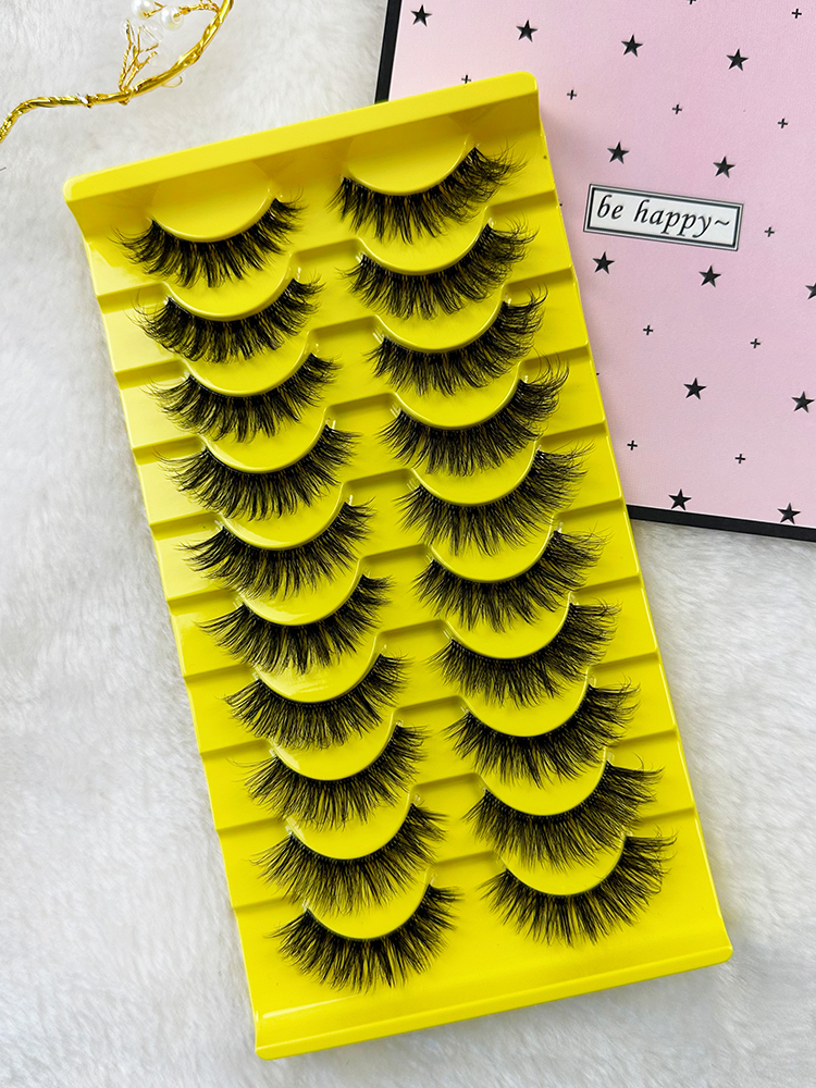 Mink 10 Pairs Natural Lashes Russian Volume Fluffy 3D Reusable Faux Cils Papillon Make Up Wispy Volume Strip Fake Eyelashes (8)