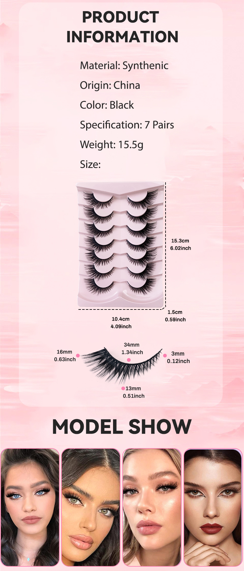Cat Eye Winged End Fake Eyelashes – 7 Pairs Fox Lashes (10)