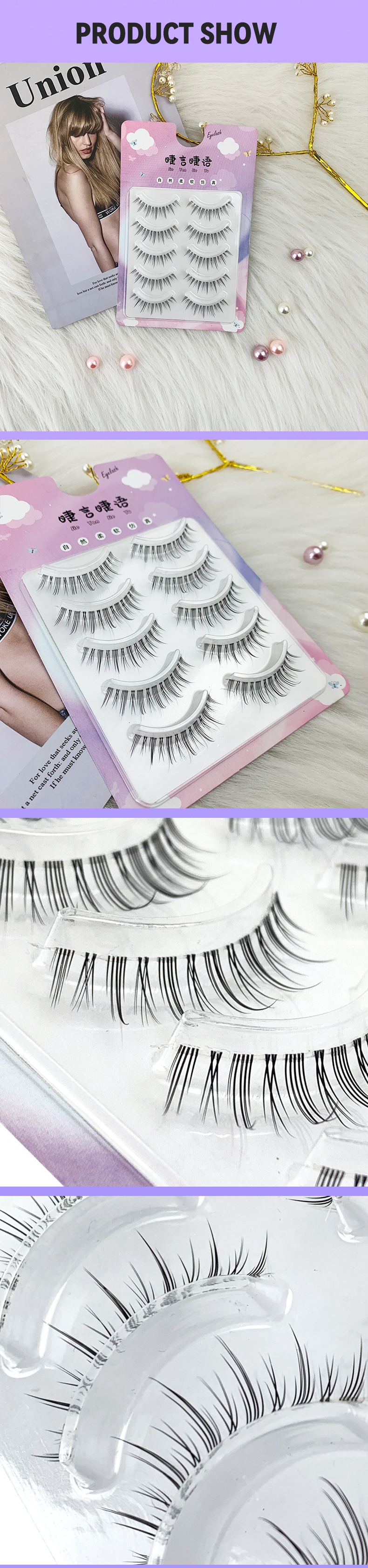 Natural Long False Eyelashes – 5 Pairs with Transparent Band for Effortless Beauty-1 (5)