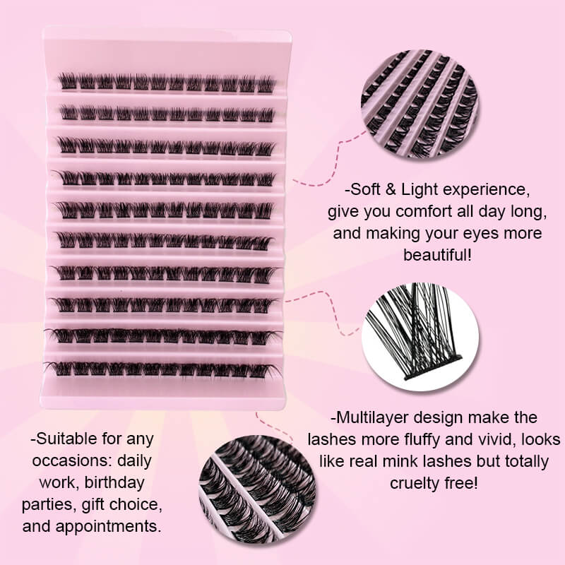 120 Clusters Segmented Eyelashes Extensions D Curl Natural Individual Fake DIY Lashes Soft Volume Wispy Fans Individual Eyelash (5)