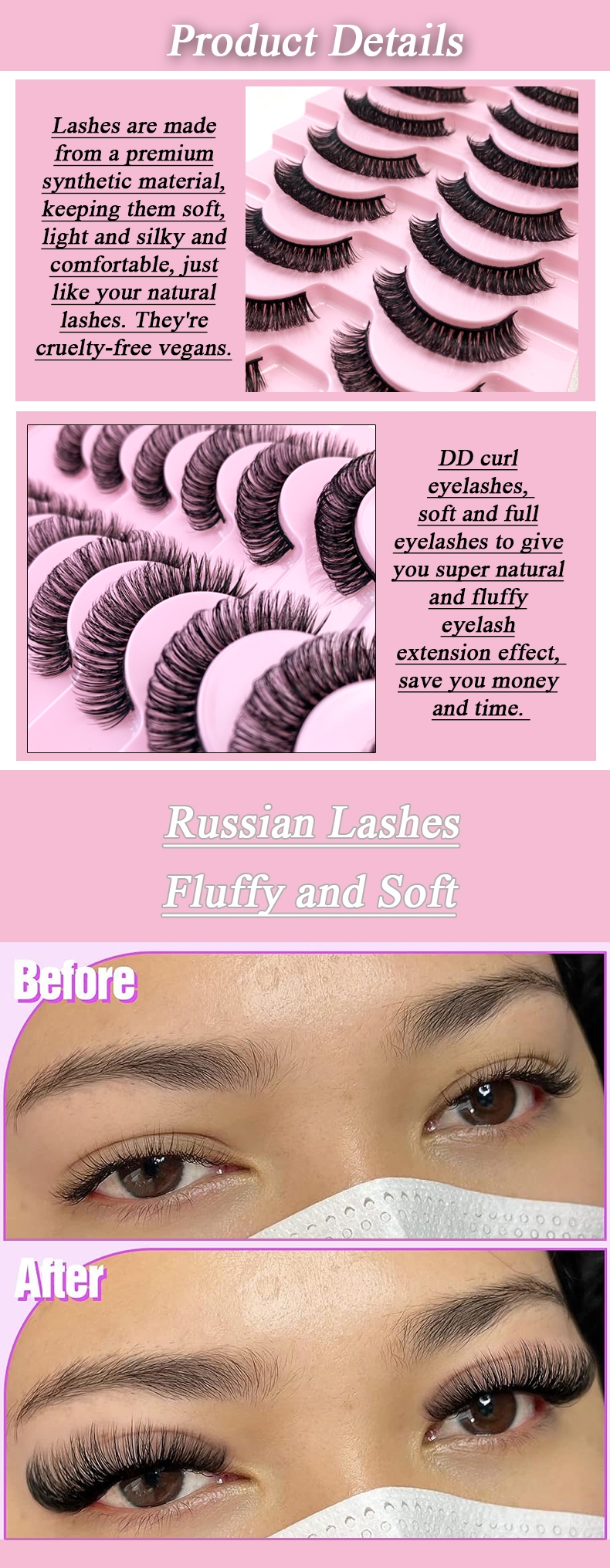 Russian Strip Lashes Fluffy Mink – 10 Pairs of 3D Volume Handmade Fake Eyelashes-1 (2)
