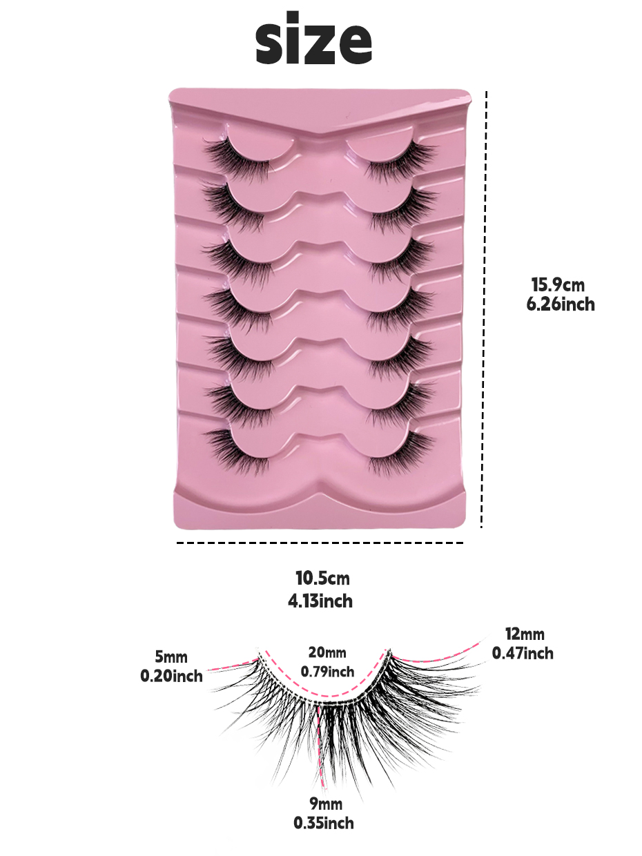Half Cat Lashes Mink Fluffy Cat Eye Natural Fluffy (7 Pairs) - Reusable Makeup Tools, Faux Fox Eye Wispy Fake Winged Lashes (8)