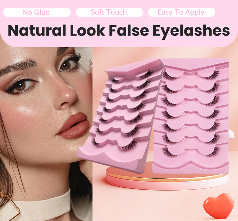 7 Pairs Half Lashes Cat Eye Natural Long Soft Make Up Tool (Wispy Faux Mink Lashes with Transparent Band) (10)