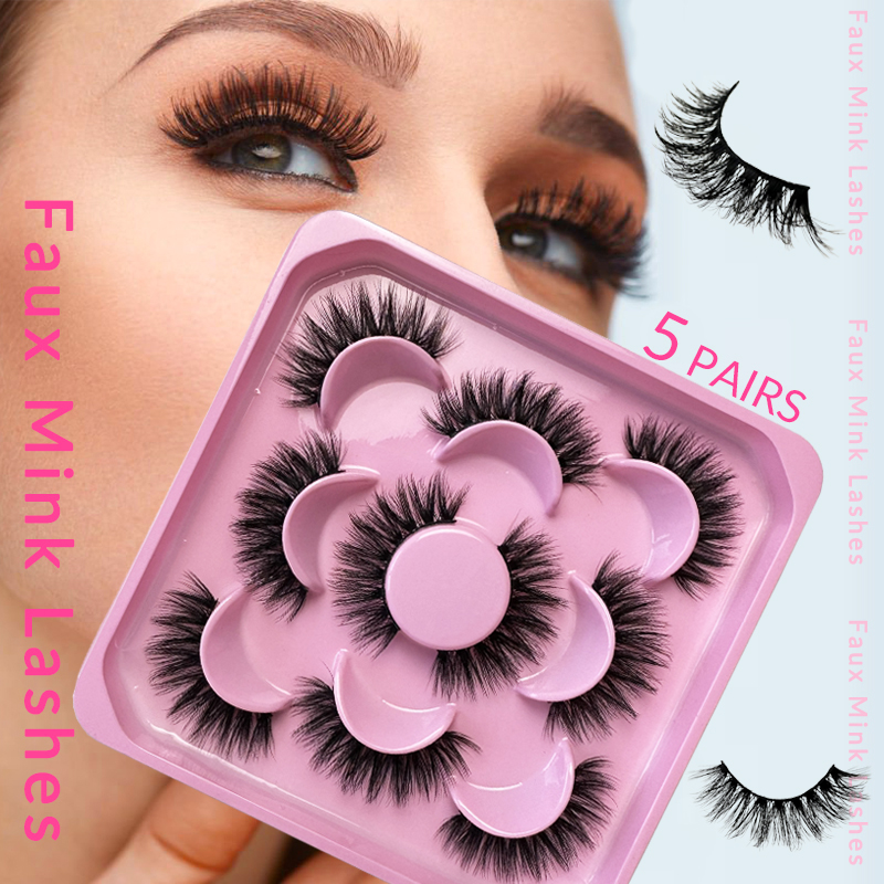 Luxurious Faux Mink Eyelashes – 5 Pairs of Reusable, Fluffy 3D Russian Volume Lashes (1)