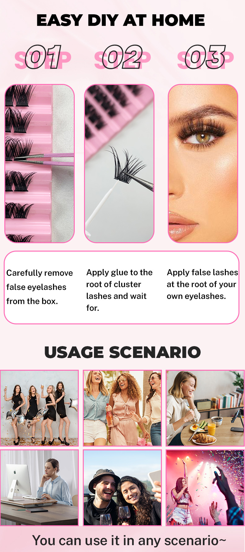 Mink Cluster Eyelash Extensions 100 Pcs Fluffy Soft DIY Individual Lashes Segmented Natural Long Self Adhesive Make Up Cilias (5)