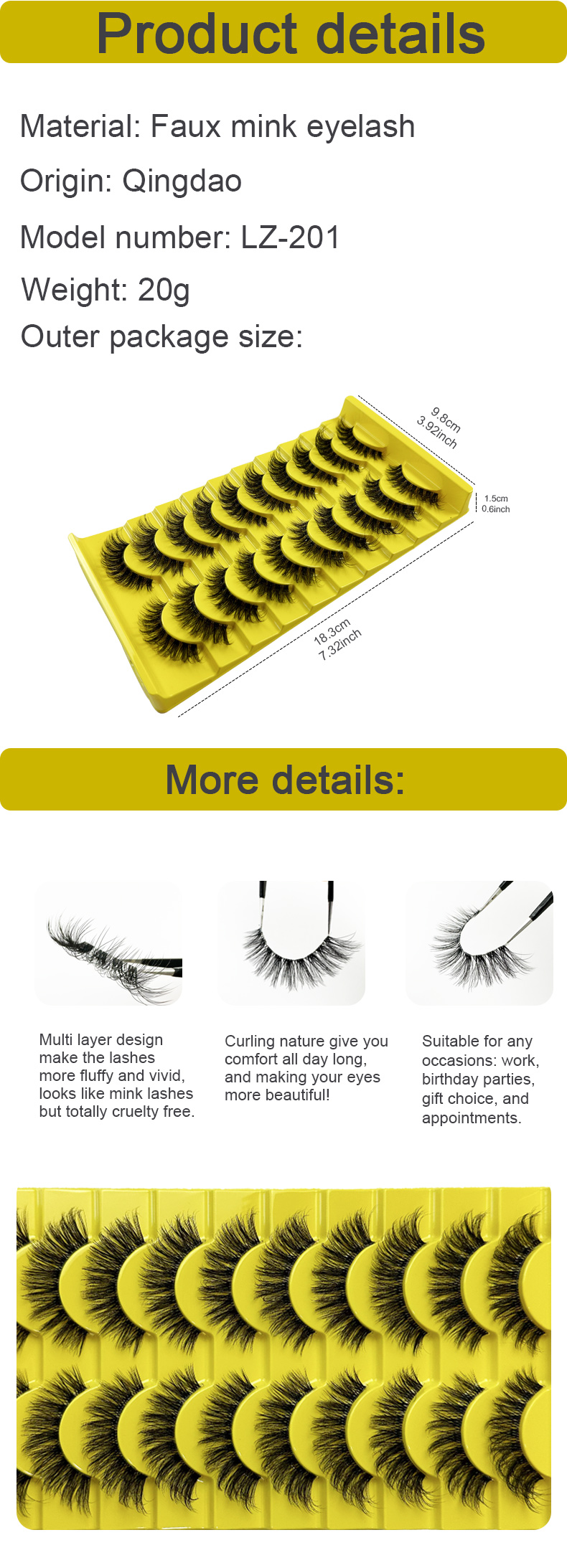 Mink 10 Pairs Natural Lashes Russian Volume Fluffy 3D Reusable Faux Cils Papillon Make Up Wispy Volume Strip Fake Eyelashes (10)