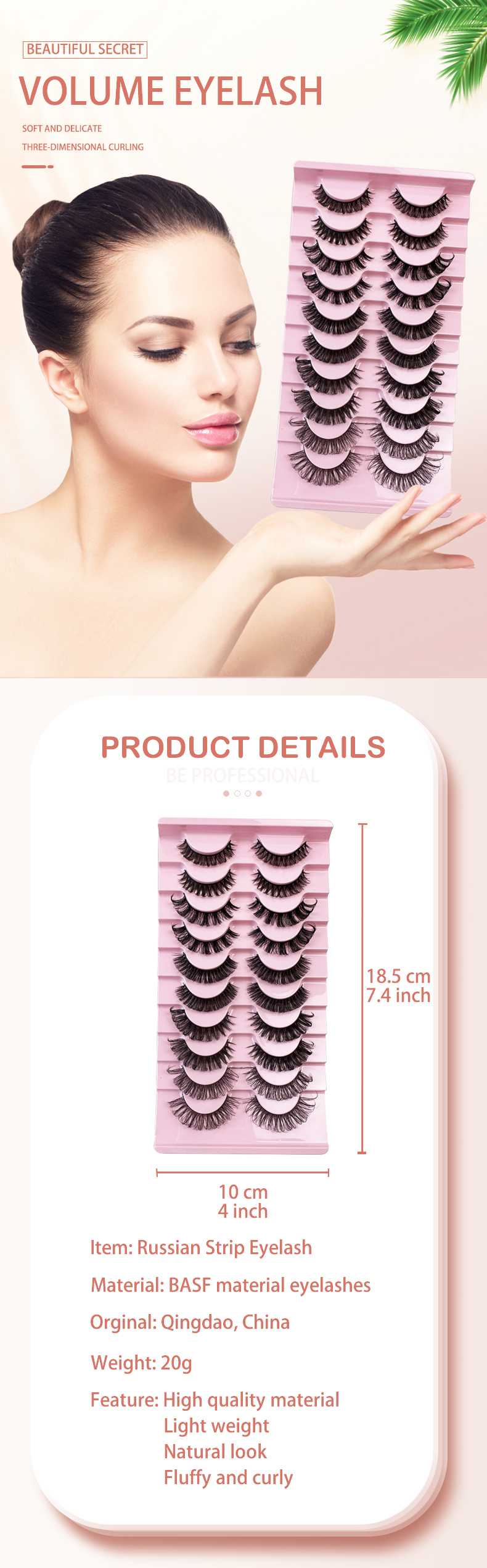 New Russian False Lashes – 10 Pairs, 3D Fluffy Volume, Reusable Mink Strip Eyelashes   (7)
