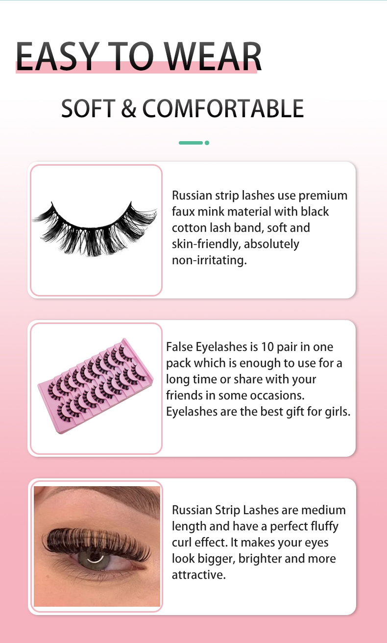 Russian Strip Eyelashes – 10 Pairs of Fluffy Handmade Mink 3D Volume Lashes (2)