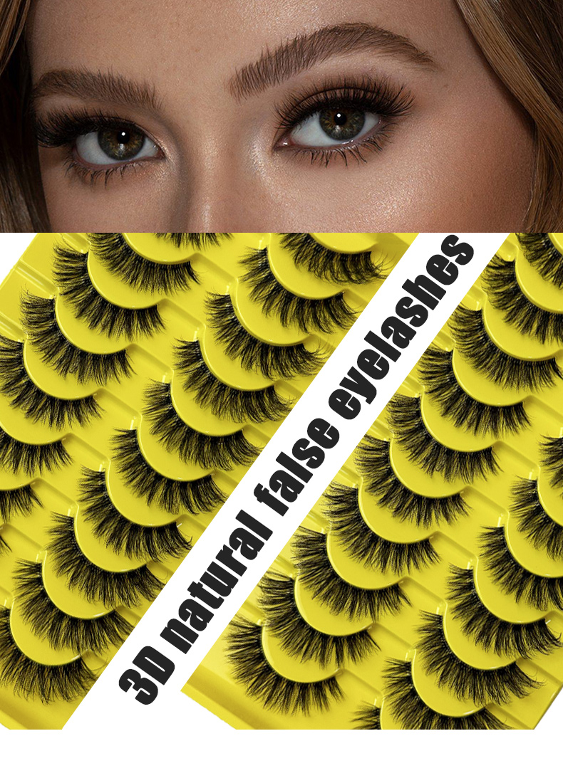 Mink 10 Pairs Natural Lashes Russian Volume Fluffy 3D Reusable Faux Cils Papillon Make Up Wispy Volume Strip Fake Eyelashes (9)