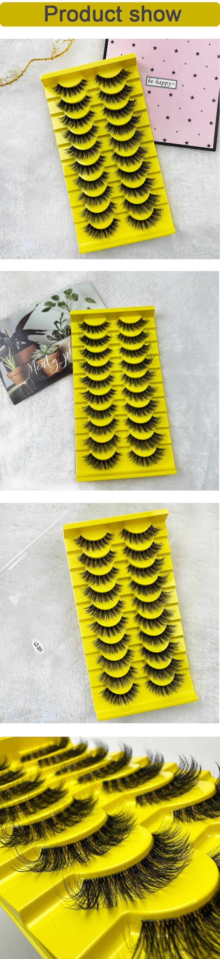 Mink 10 Pairs Natural Lashes Russian Volume Fluffy 3D Reusable Faux Cils Papillon Make Up Wispy Volume Strip Fake Eyelashes (13)