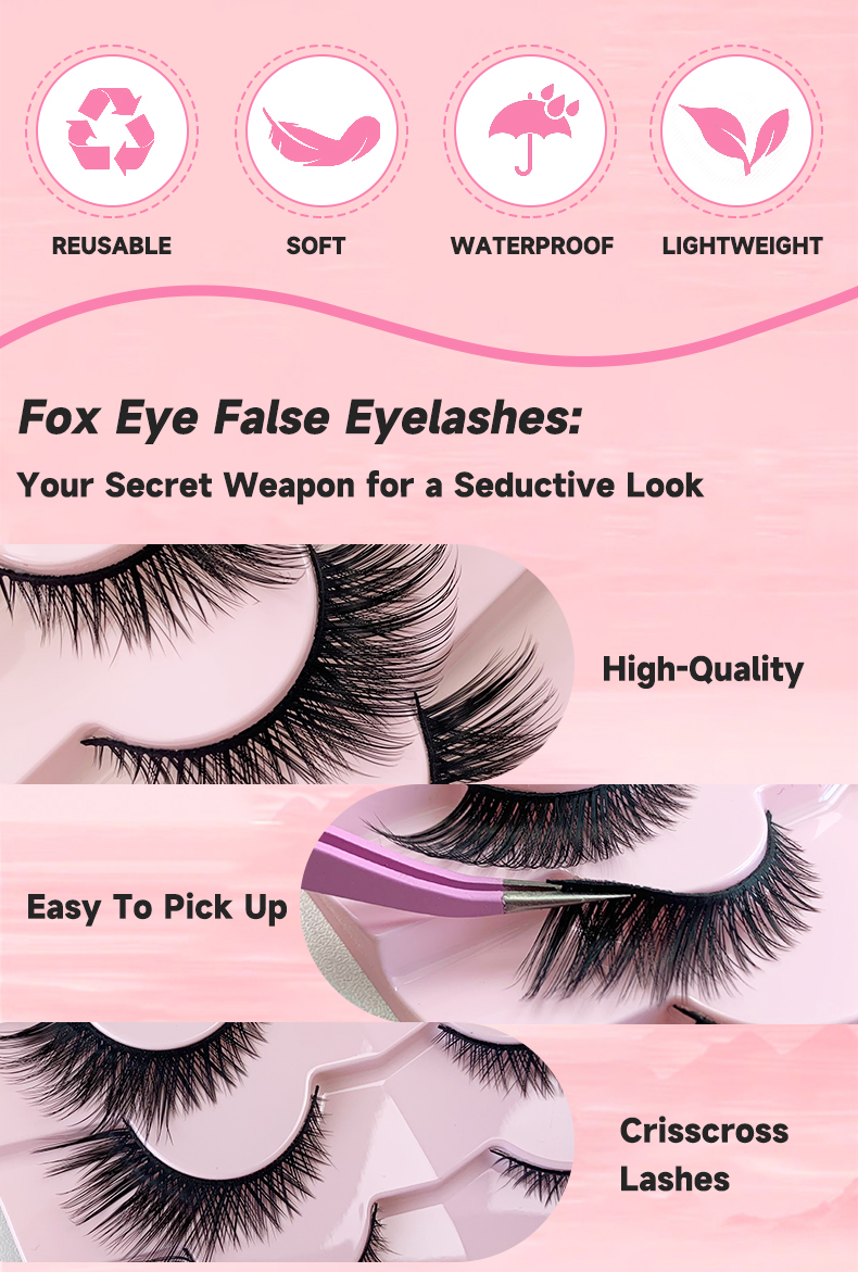 Cat Eye Winged End Fake Eyelashes – 7 Pairs Fox Lashes (9)