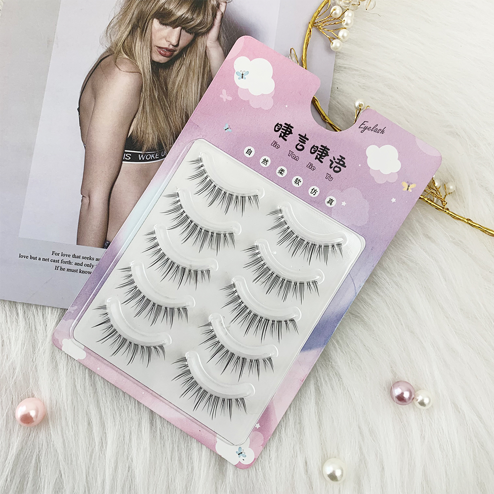 Natural Long False Eyelashes – 5 Pairs with Transparent Band for Effortless Beauty (1).jpg