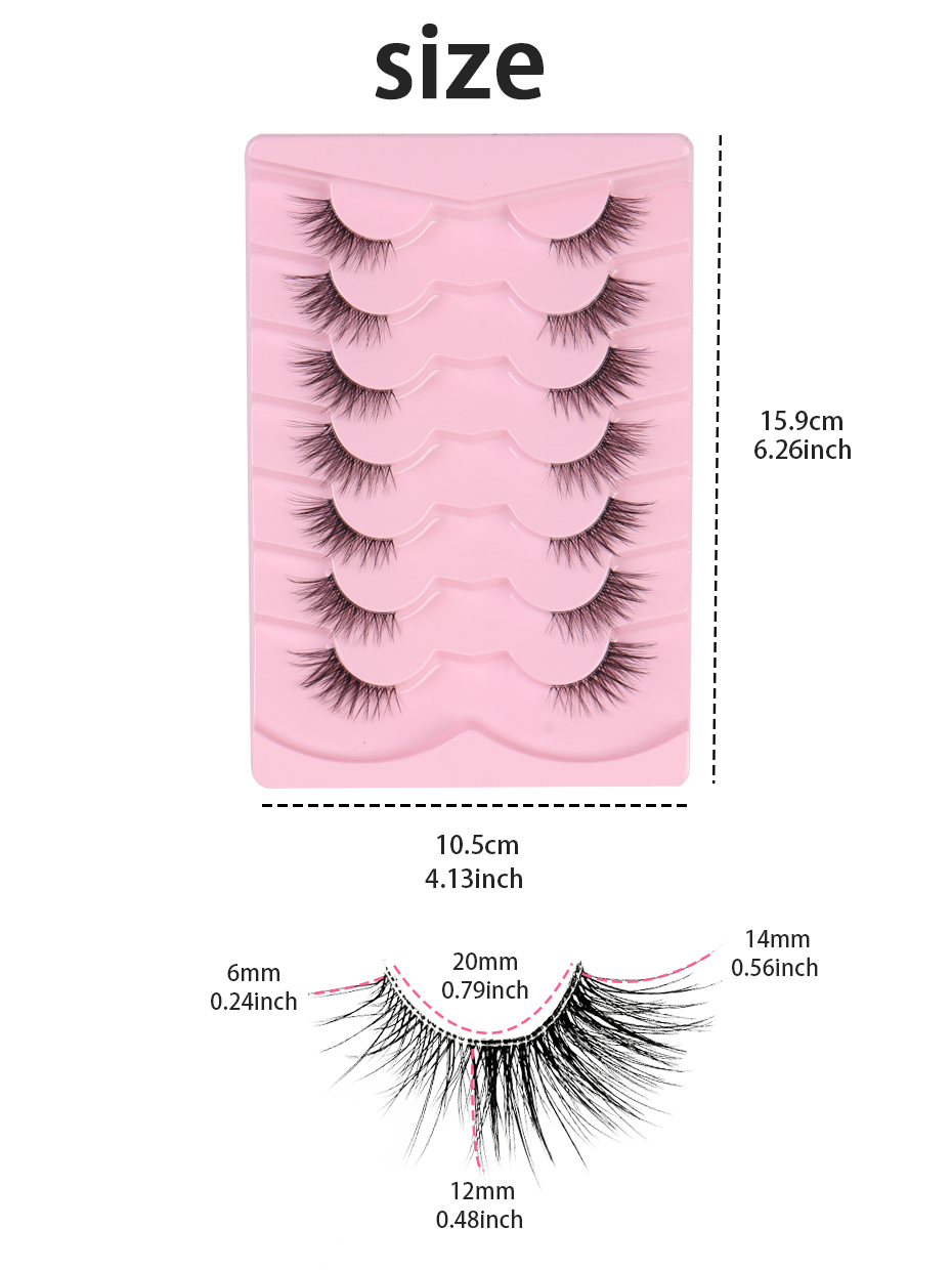 Half Lashes Mink Cat Natural Fake Eyelashes (7 Pairs) - 3D Wispy Faux Mink Lashes with Soft Black Cotton Band (8)