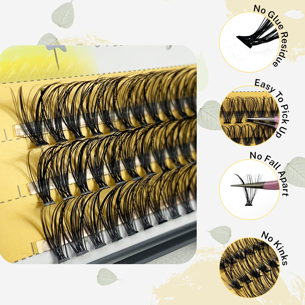 Cluster Lashes Extensions 30D 14mm Mink Individual DIY Natural Long Fake Eyelashes Segmented Fans 3 Rows Handmade Faux Fluffy (2).jpg
